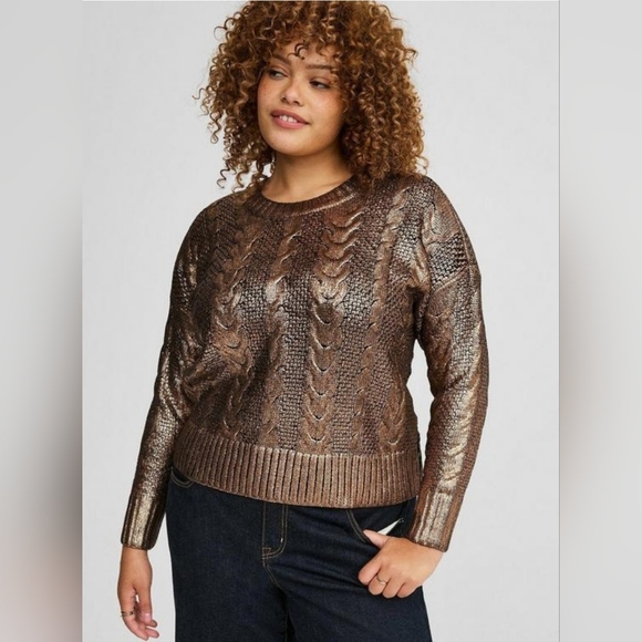NWT Torrid Cropped Foil Pullover Sweater,  Sz 2 - Picture 1 of 8